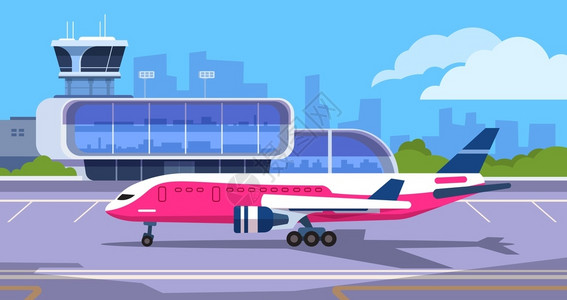 机场跑道上的粉红色飞机图片