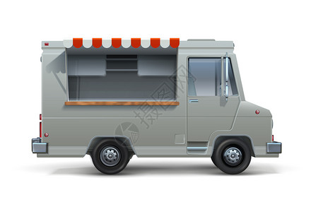 货车透明素材冰淇淋街边食品拖车快餐销售模式插画