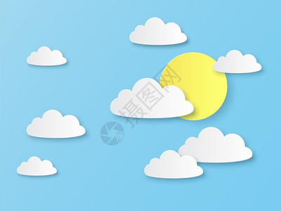 蓝天上的白云和太阳折纸设计图片