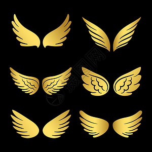 金色鸟装饰金色翅膀插画