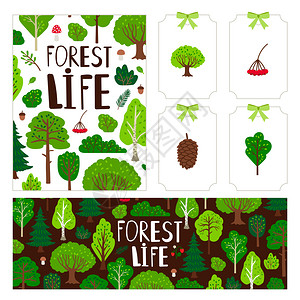 森林全景和绿树矢量元素图片