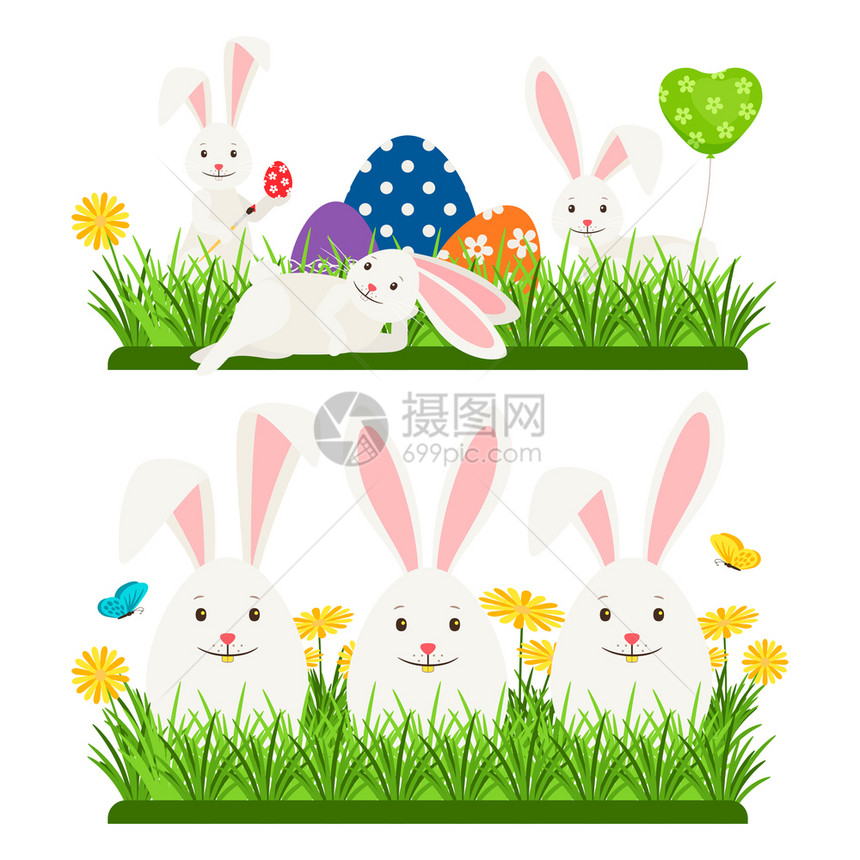说明东兔子假日传统东兔子和鸡蛋矢量设计图片