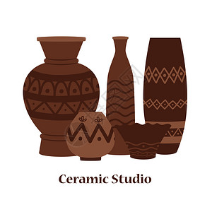 古代陶瓷陶瓷工作室徽标矢量设计配有粘土花瓶和锅粘土罗曼传统花瓶陶瓷工作室徽标矢量设计配有粘土花瓶和锅插画
