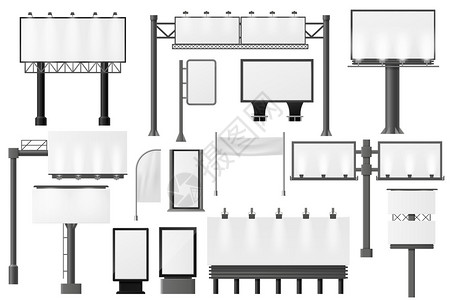 不同广告模型空标牌建筑户外街道广告牌矢量高清图片