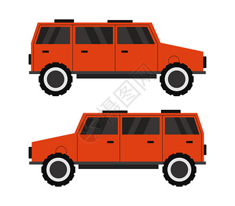 橙色吉普车汽车红色吉普车行驶对比图插画