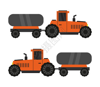 装有水箱的橘色卡车行驶对比图图片
