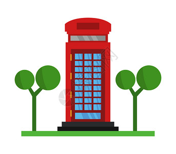 伦敦电话亭红色英语电话亭展示图插画