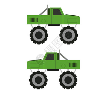 绿色四轮大卡车行驶对比图图片