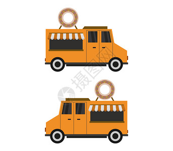 桔色甜甜圈卡车左右对比图背景图片