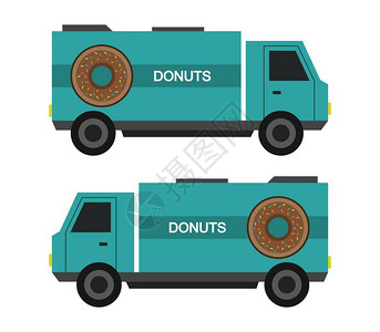 蓝色甜甜圈卡车左右对比图图片