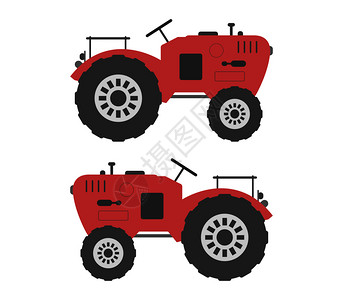 红色大前轮拖拉机左右对比图背景图片