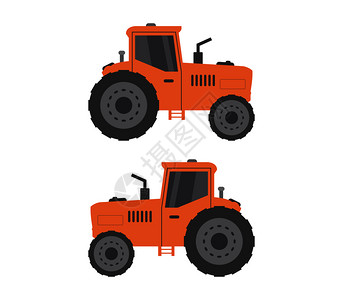 红色大型拖拉机左右对比图插画