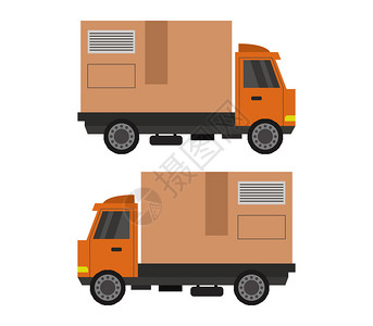 桔色运货卡车设计对比图图片