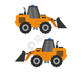 小型挖掘机小型桔色两轮挖掘机设计对比图插画