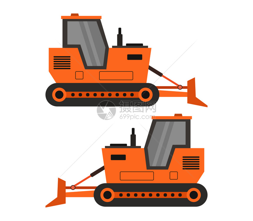 桔色两轮链条式挖掘机设计对比图图片