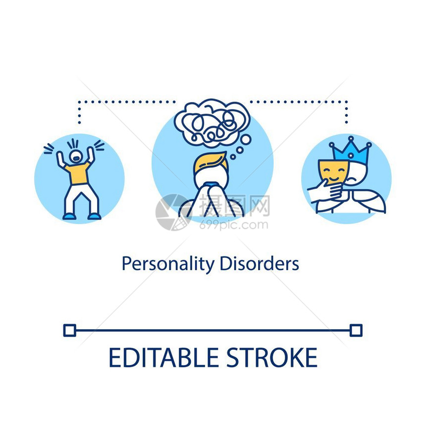 精神疾病概念细线插图精神疾病分裂症问题心理矢量孤立的外观图示色画图片