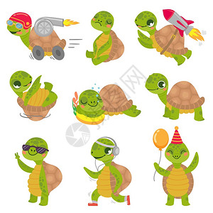 陆地乌龟卡通可爱的小绿海龟矢量元素插画