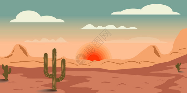 日落的沙漠风景矢量图图片