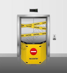 电梯室内电梯维修警告指示插画
