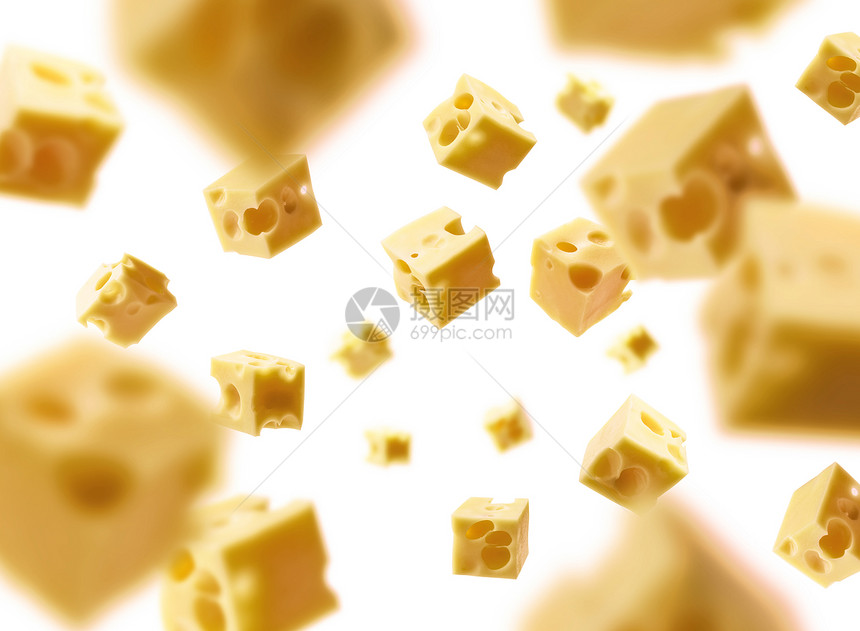 白色背景的奶酪立方体图片