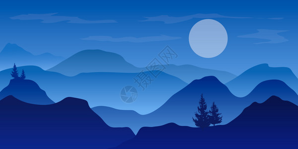 探险队蓝色太阳天空下的山川植物设计图片