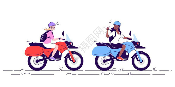 印度尼西亚人骑摩托车的女孩插画