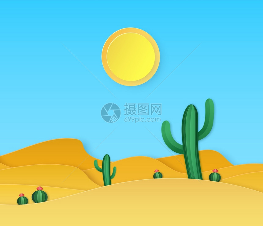 折纸风格沙漠夏季风景图片