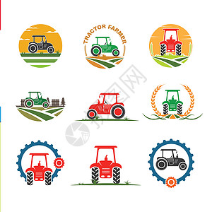 图标农业拖拉机农民图标矢量说明设计模板背景