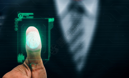 数字安全概念和使用指纹扫描仪获取私人数据图片