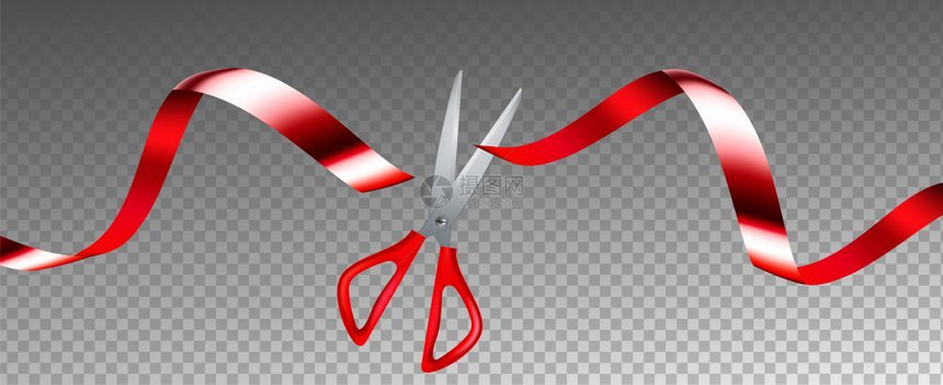 剪裁的金属铬裁的红色丝带装饰品节庆仪式设备概念布局符合现实的3d插图剪的彩带图片