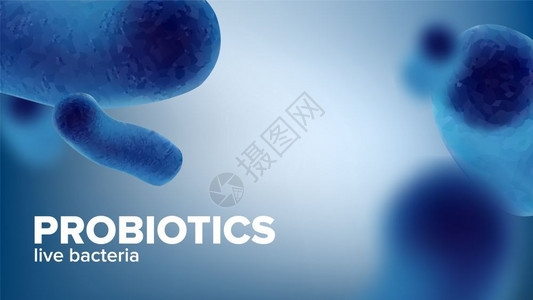 蓝色生物背景医学实验室研究微气球生物细菌发酵概念设计符合现实的3d图解微生物活体细菌横幅矢量插画