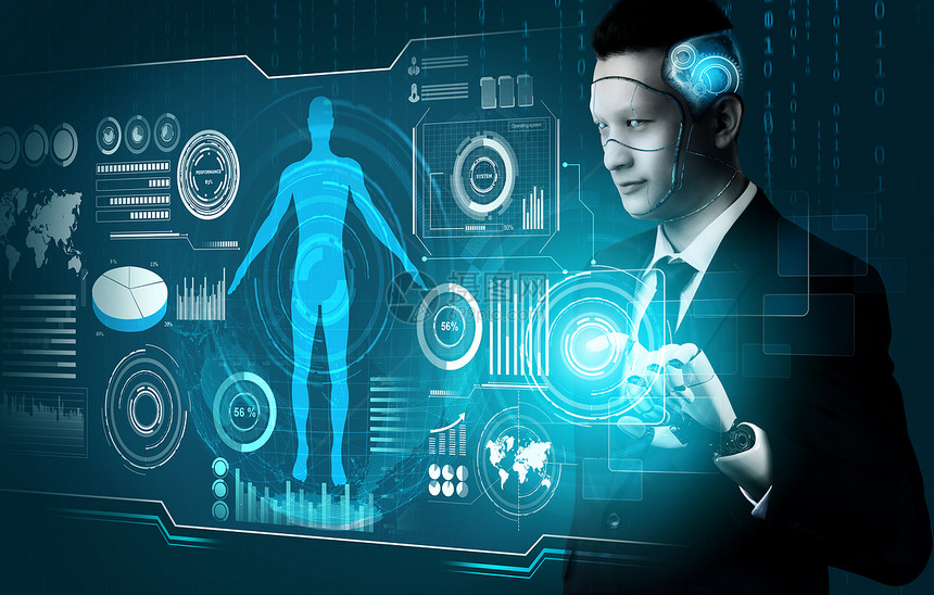 3d使未来机器人技术开发工智能和机器学习概念成为未来机器人技术开发3d为人类未来生命进行全球机器人生物科学研究图片