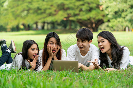 在校园草地上学习的大学生们图片