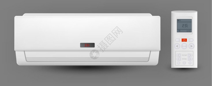 温度器具有遥控病媒的空调系统室内或办公空调的冷却和供暖装置气候电子技术设备模板符合现实的3d说明插画