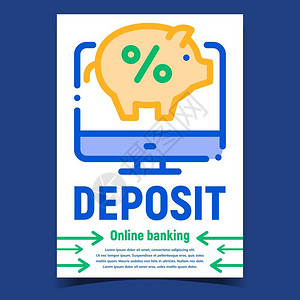银行帐户概念模板有型彩色插图保存在线银行促进海报矢量图片