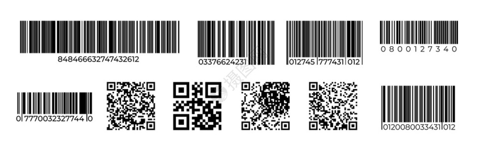 剥离qr代码产品识别标记激光扫描价格标签零售号代码矢量扫描独有的条形码符号集零售号代矢量去除条形码集设计图片