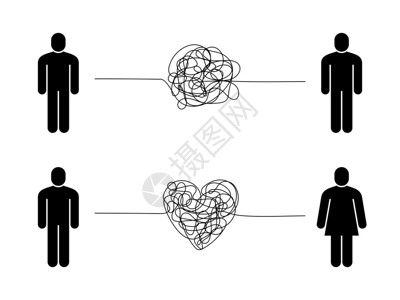 三不复杂复杂的关系情侣问题纠缠的乱七八糟拼写连接线不快乐的人难以沟通矢量概念情侣问题纠缠的乱拼写连接线插画
