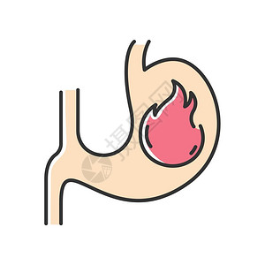 燃烧的心胃痛食物中毒胃肠道问题酸回流器官炎症消化道疾病早孕迹象孤立的病媒说明插画