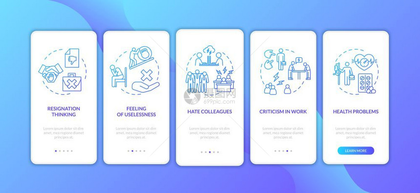 以概念负反馈办公室问题横跨5步图形指示ui矢量模板配有rgb颜色插图图片