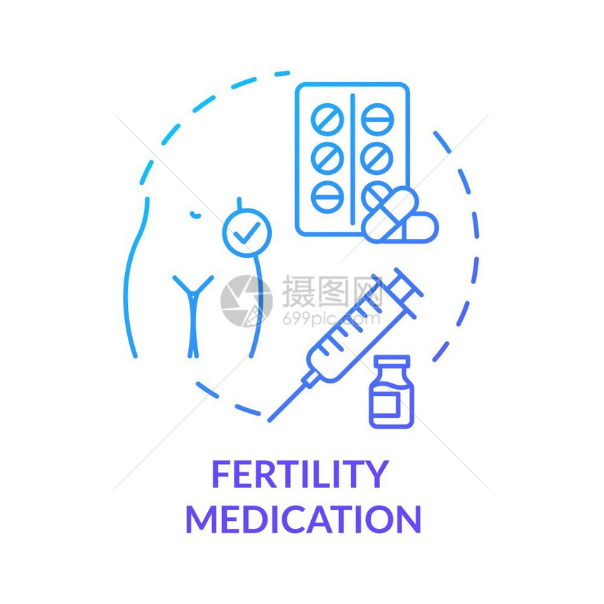 药物援助妇科治疗药丸和物生殖技术概念细线插图病媒孤立的大纲图片