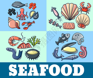 湿透的海产食品概念横幅广告插画