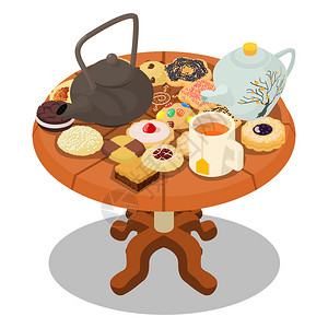 饼茶满桌的美食插画