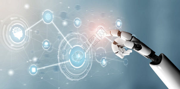 账上3d使未来机器人技术开发工智能和机器学习概念成为未来机器人技术开发3d为人类未来生命进行全球机器人生物科学研究背景