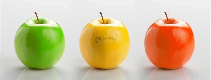 由三个苹果组成的合绿色黄和红图片