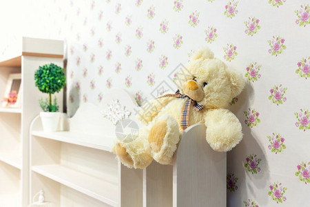 儿童rcs室中美丽的浅木制白色橱柜图片