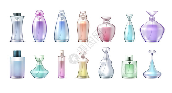 无香精3D彩色香水瓶模型矢量设计元素插画