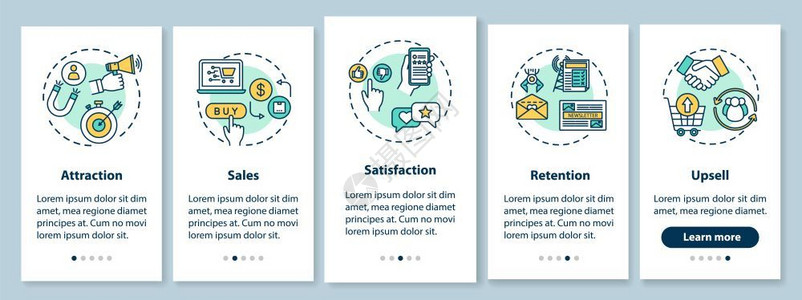 电子商业提示通过5步图形指示ui矢量模板配有rgb彩色插图图片