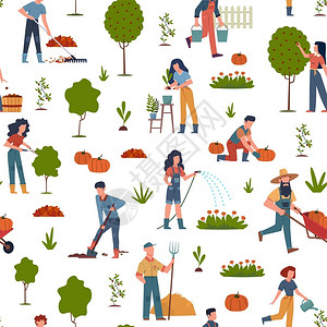 园艺工作秋天农民收获成熟水果和蔬菜插画