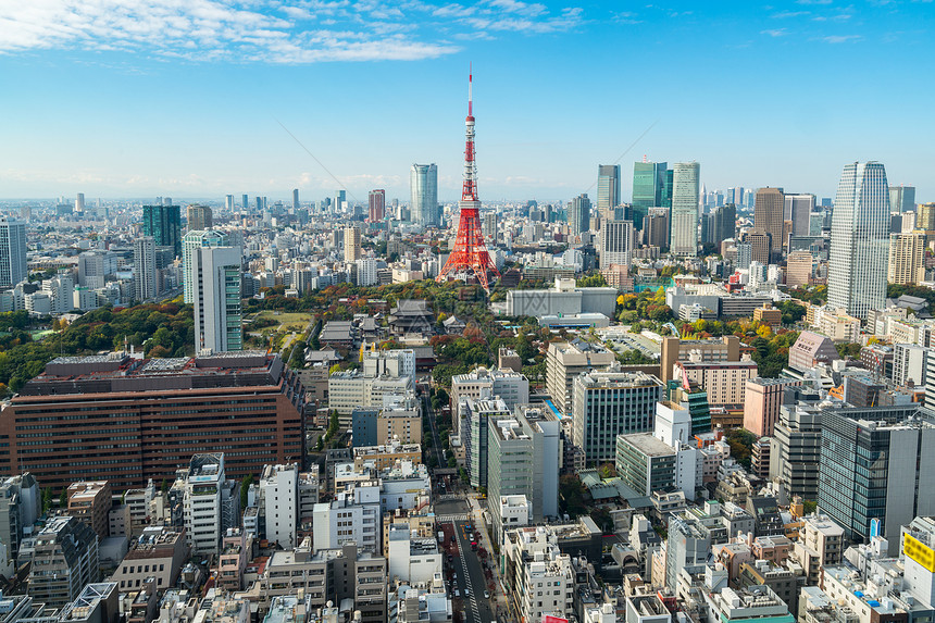 东京塔日本城东京市天际线日本著名的旅游目地日本中心商业区东京市中心大楼和塔台图片