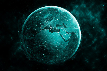 卫星网全球网络现代创造电信和互联网连接5g无线数字连接和事物未来互联网的概念背景